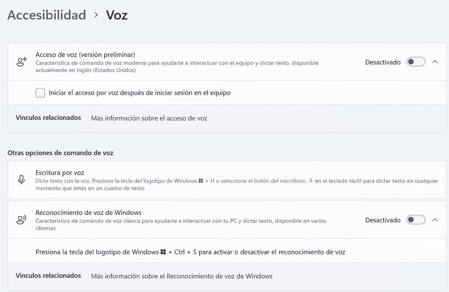 Voz en accesibilidad Windows