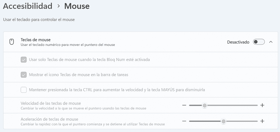 Menú ratón en Accesibilidad