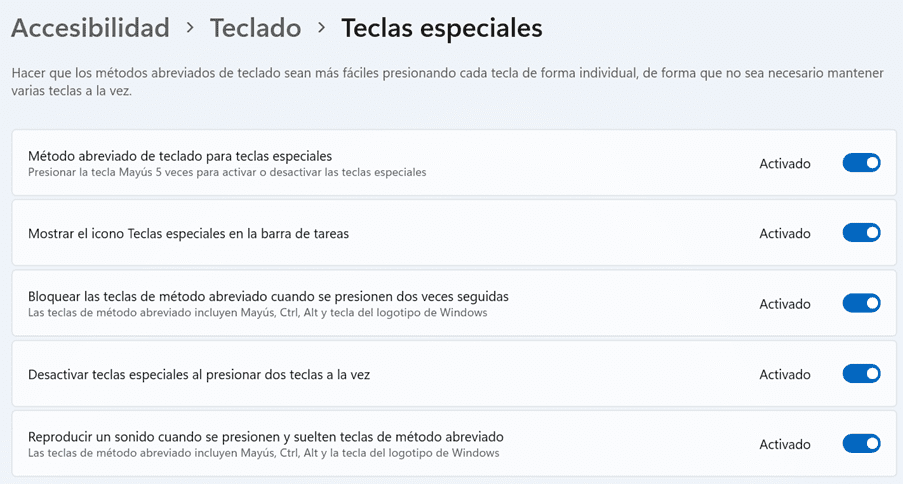 Accesibilidad. Teclado. Teclas especiales