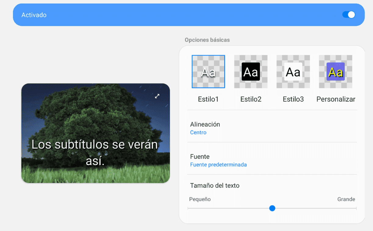 Menú Subtítulos en Android