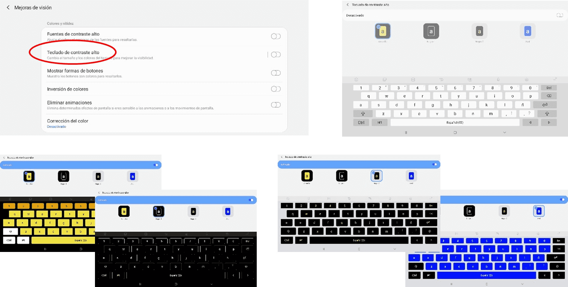 Teclado en Android y posibilidades de contrastes