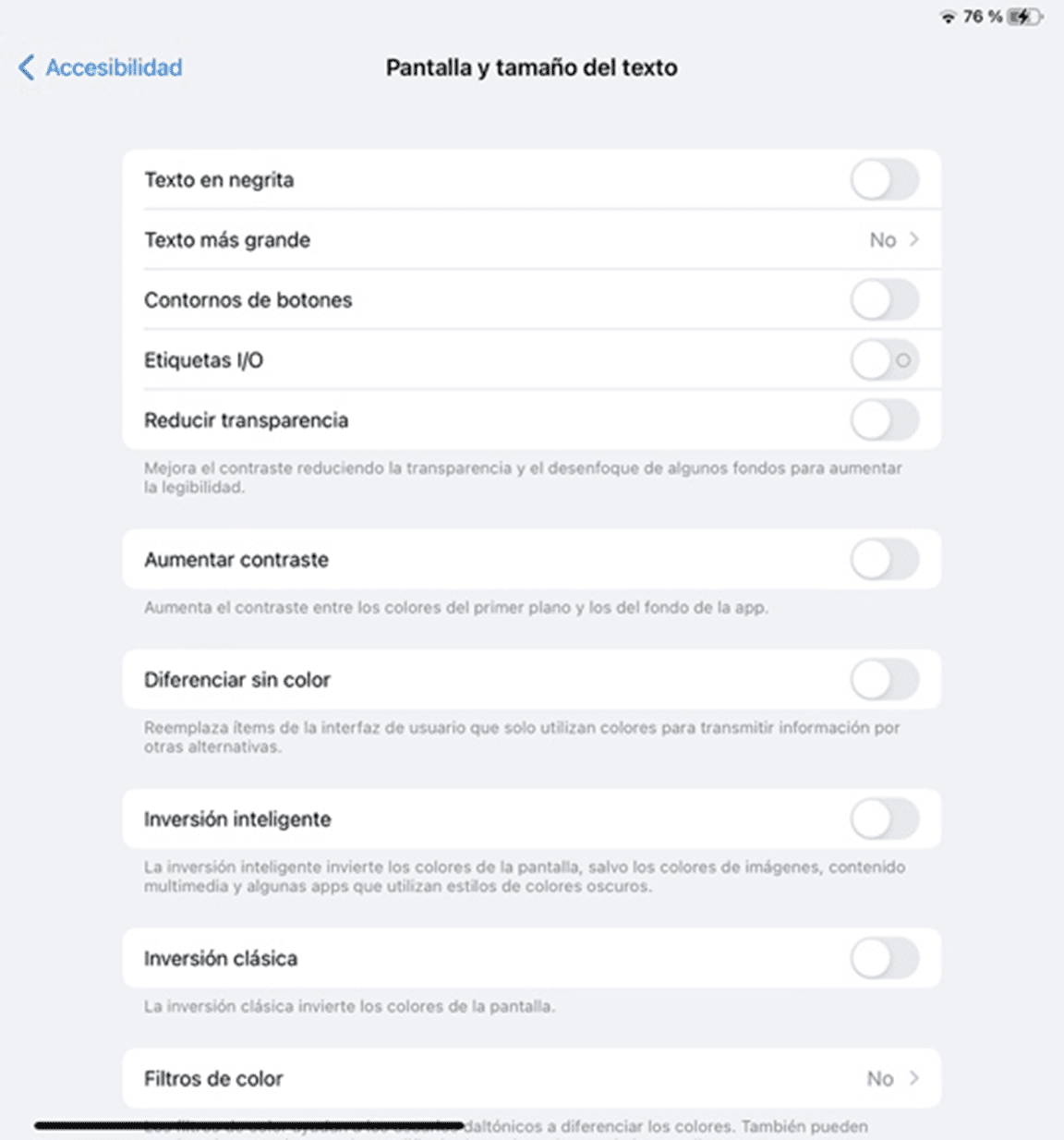 Pantalla y tamaño del texto 
