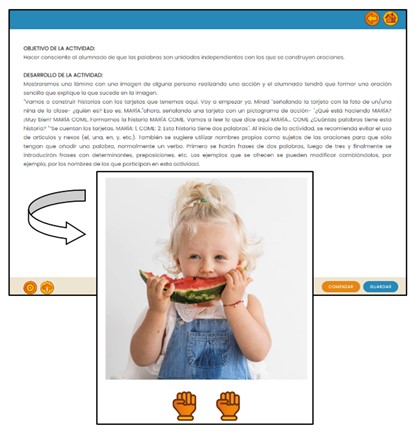 Aspecto de la actividad de Leeduca para 4 años (semana 1) de “Conciencia fonológica – ¿Cuántas palabras hay?”
