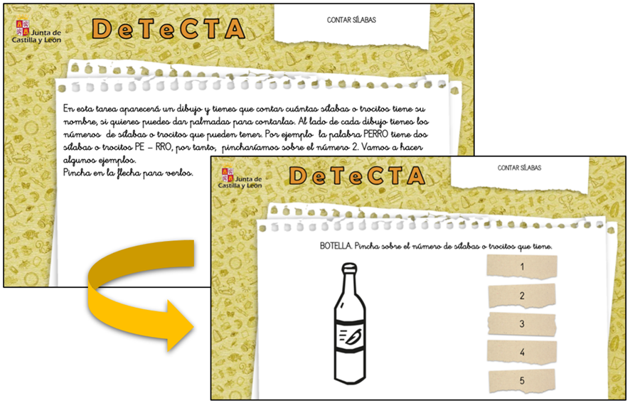 Instrucciones y tarea ejemplo de la subprueba "Contar sílabas", de DETECTA