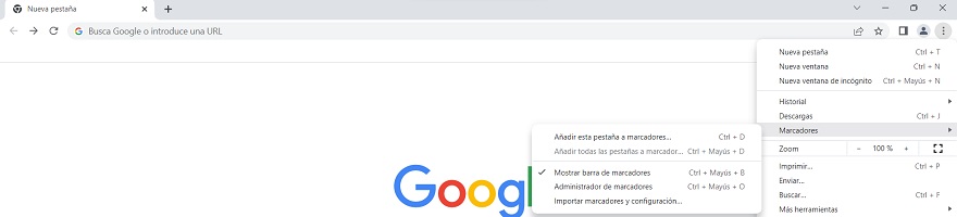Captura de favoritos de Google Chrome Se muestra donde se encuentran los favoritos en la barra de marcadores de Google Chrome