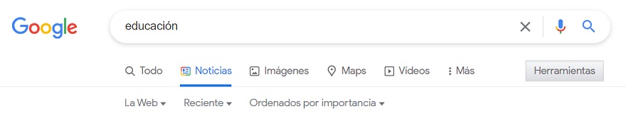 Se ven las herramientas de las noticias del buscador Google