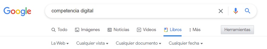 Se observan las Herramientas del buscador de Google referidas a la opción Libros