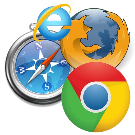 Navegador web Iconos de una brújula y tres de los principales navegadores wev