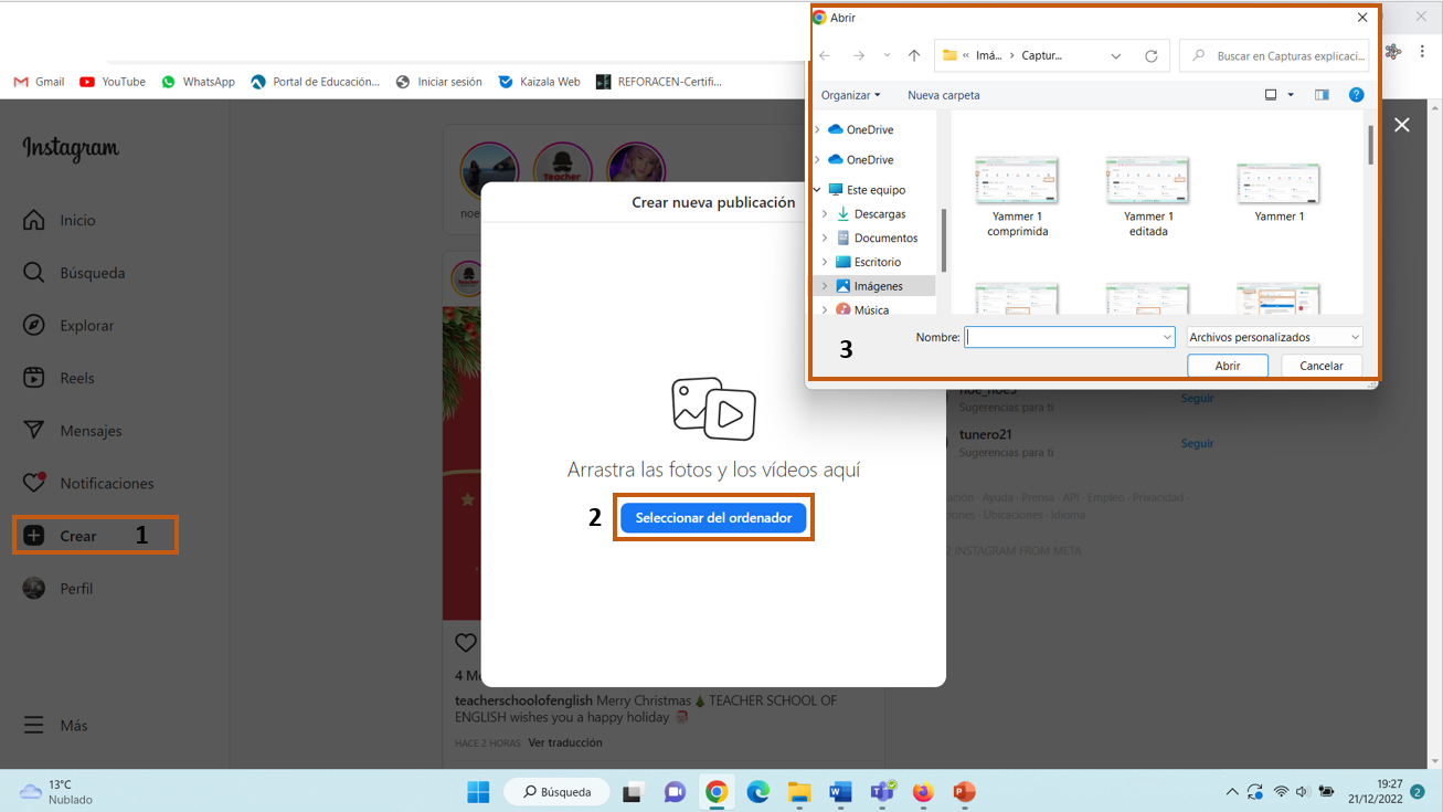 Captura de pantalla numerada para hacer una publicación