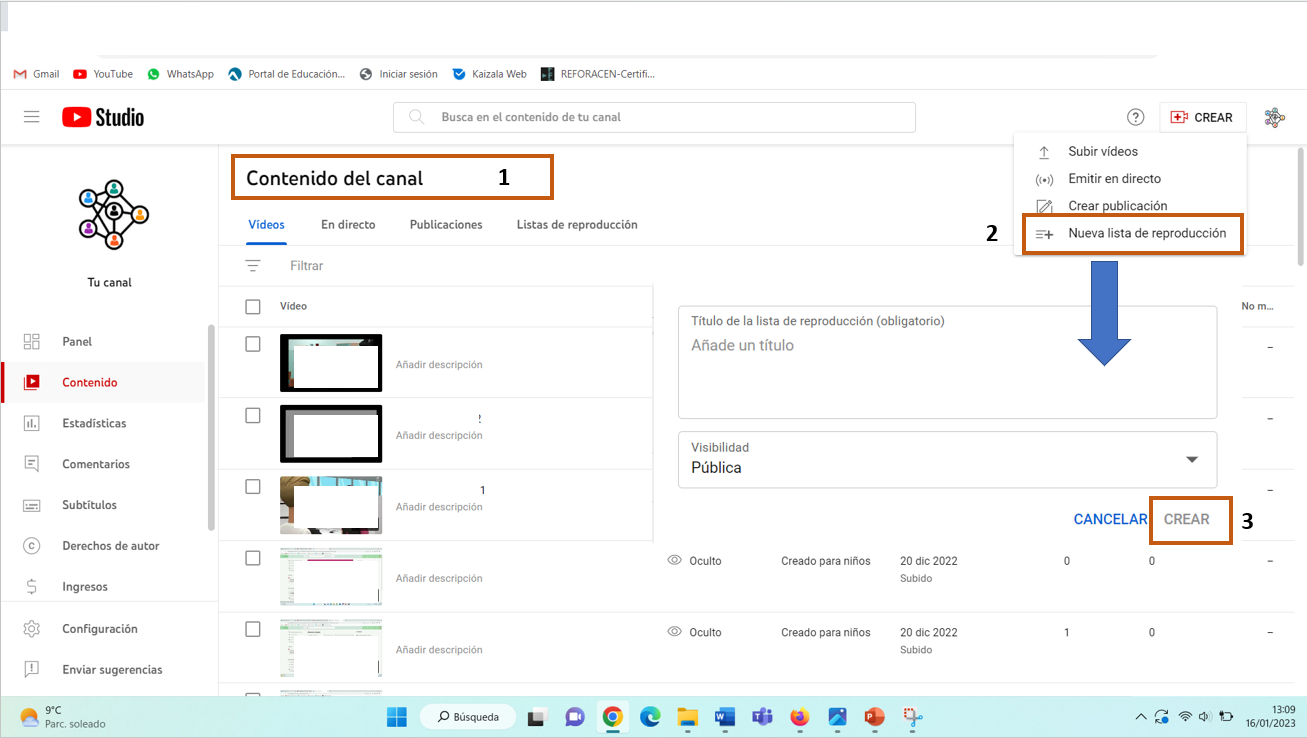 Captura numerada para crear una lista de reproducción