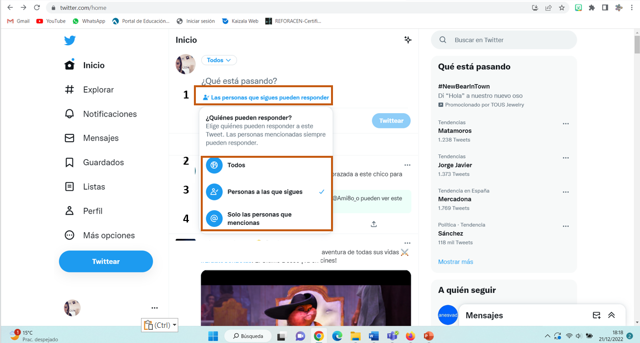Captura numerada para elegir quién puede responder comentarios