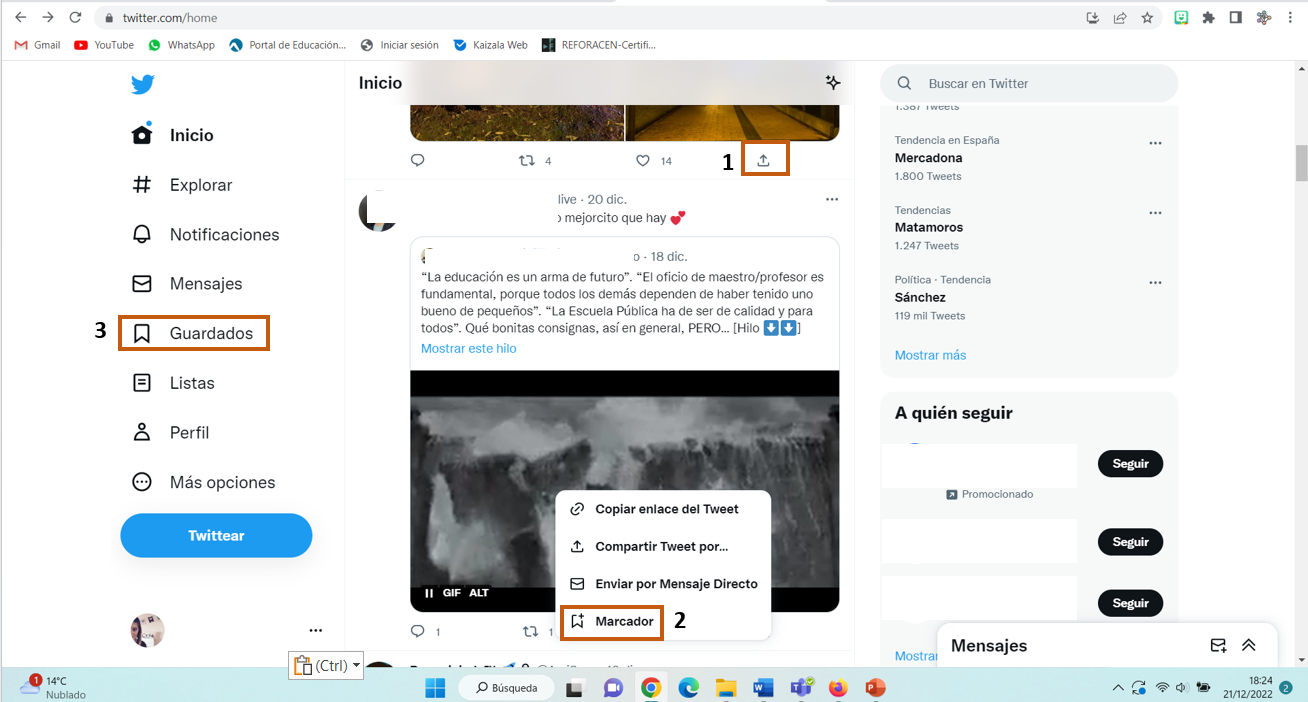 Pasos para guardar un tuit