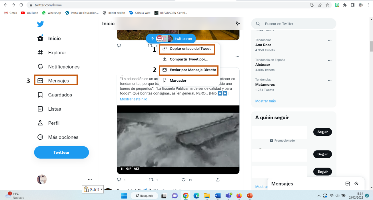 Opciones para compartir un tuit