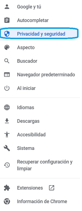 Captura de configuración de Google Chrome