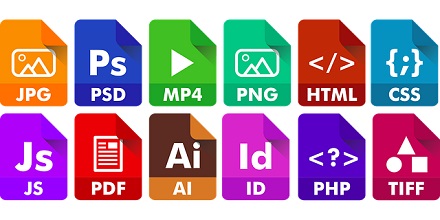 Iconos de colores con las extensiones de distintos archivos