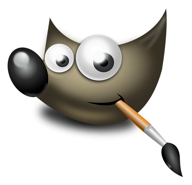 Icono de Gimp: ilustración de una cara de perro que sujeta un pincel en su boca
