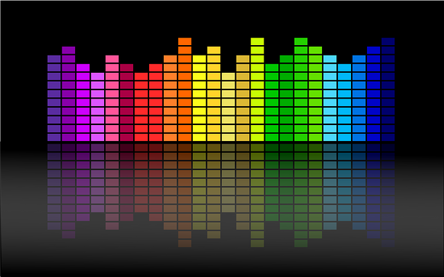 Edición audio Barras de sonido de colores distintos.