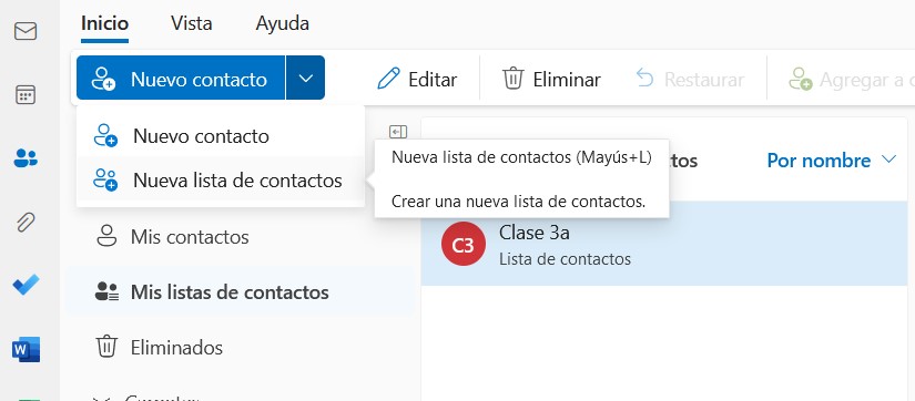 Listas de contactos en Outlook