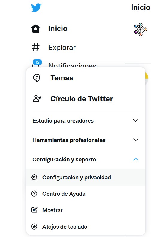 Captura de pantalla con las opciones de privacidad de Twitter