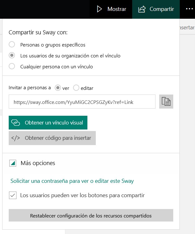 Opciones de colaboración Sway