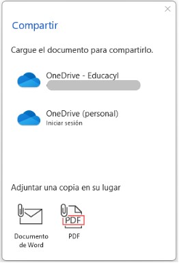 Menú incorporar archivo a OneDrive