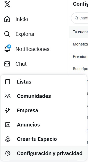 Captura de pantalla con las opciones de privacidad de X (antes Twitter)