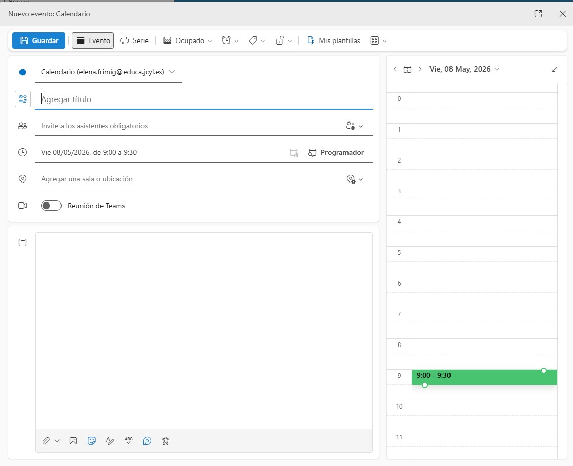 Crear un evento en el calendario de Outlook