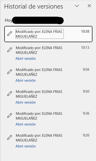 Historial de versiones en Word