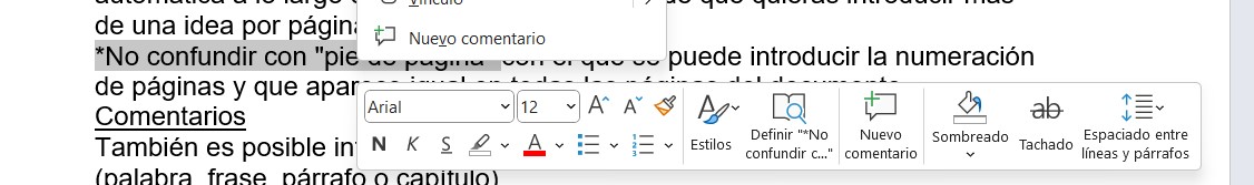 Introducir comentario en Word