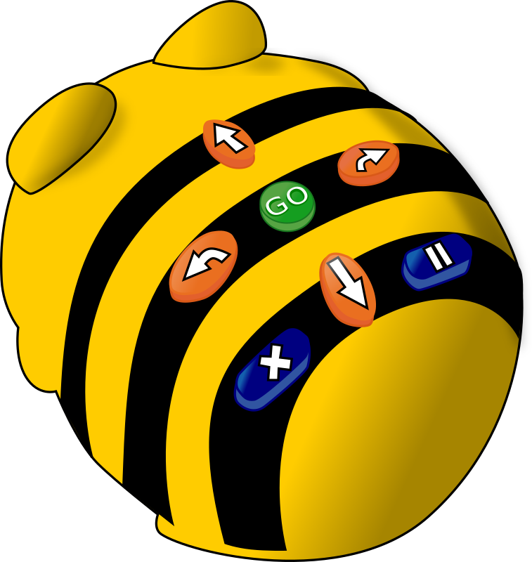 Robot programable en forma de abeja con botones en su espalda.