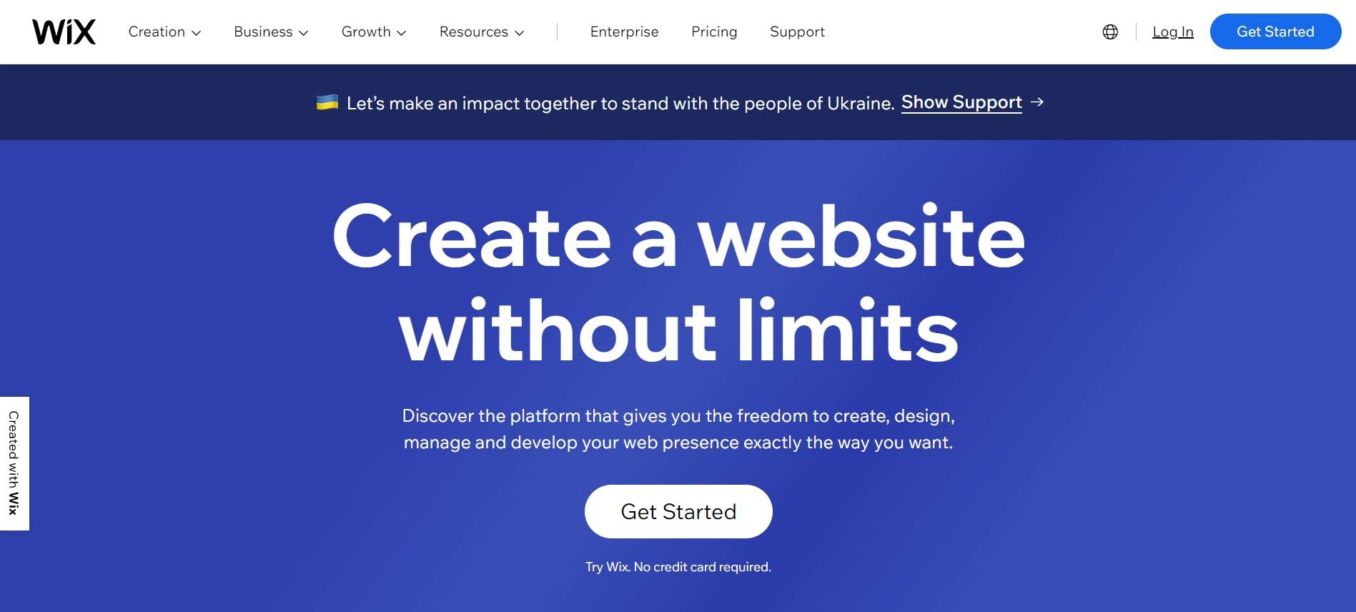 Captura de pantalla de la interfaz de Wix