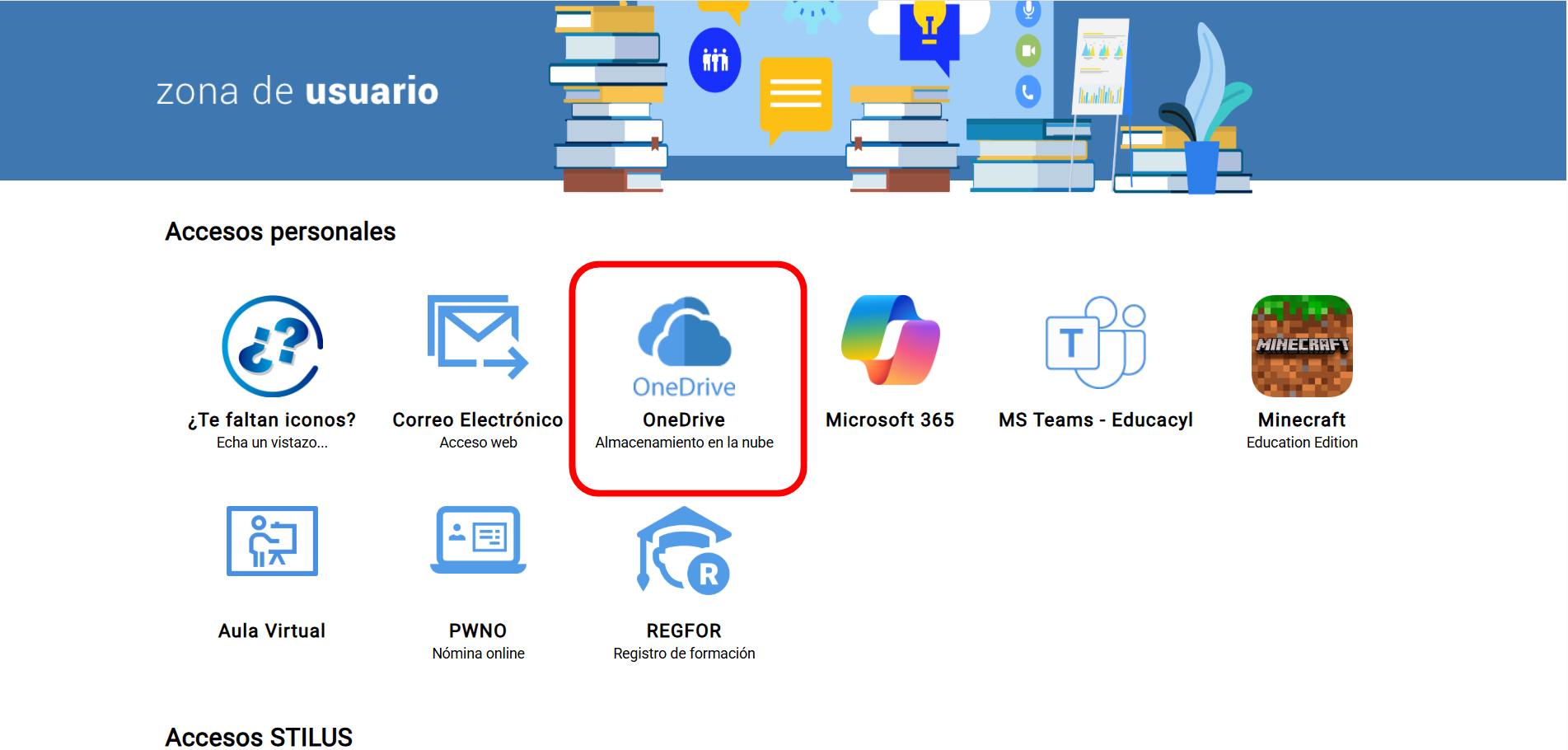 Captura de pantalla del área privada Educacyl