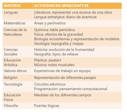 Detalle Actividades en Minecraft