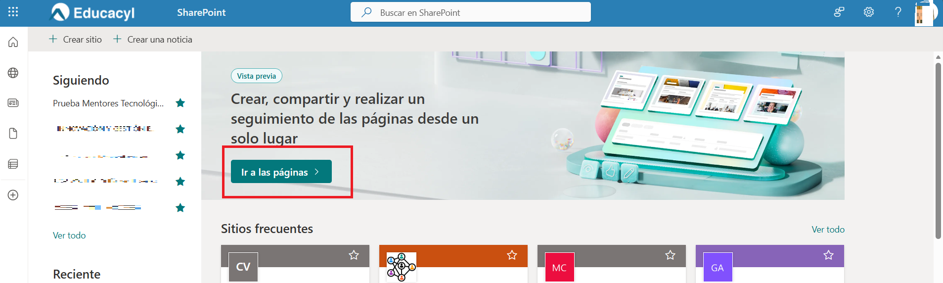 Captura de pantalla de SharePoint