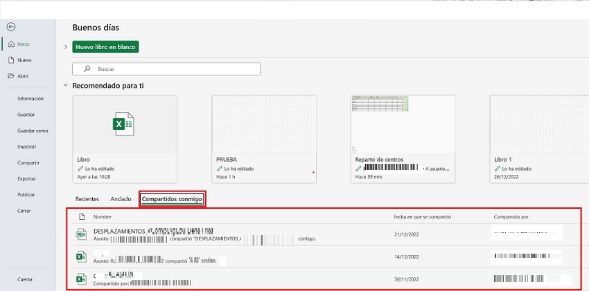 Captura de pantalla de Excel