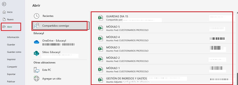 Captura de pantalla de Excel