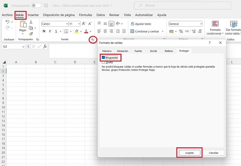 Captura de pantalla de Excel
