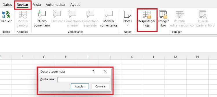 Captura de pantalla de Excel