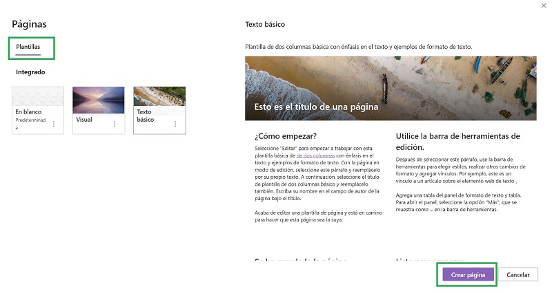 Captura de pantalla de SharePoint