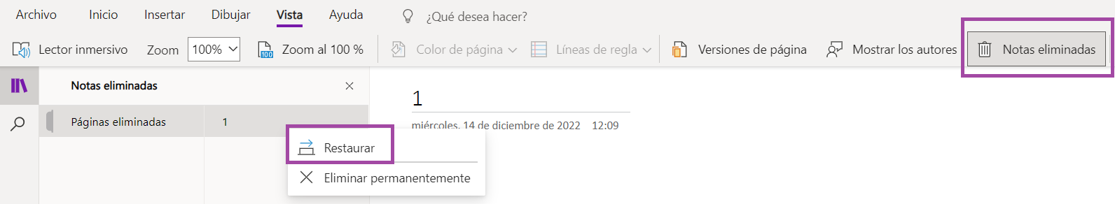 Captura de pantalla de OneNote