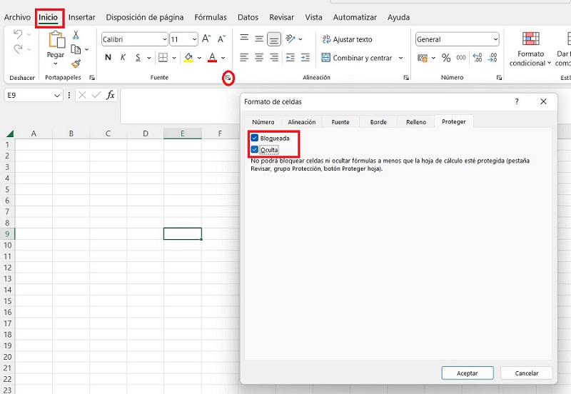 Captura de pantalla de Excel