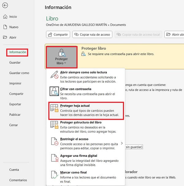 Captura de pantalla de Excel