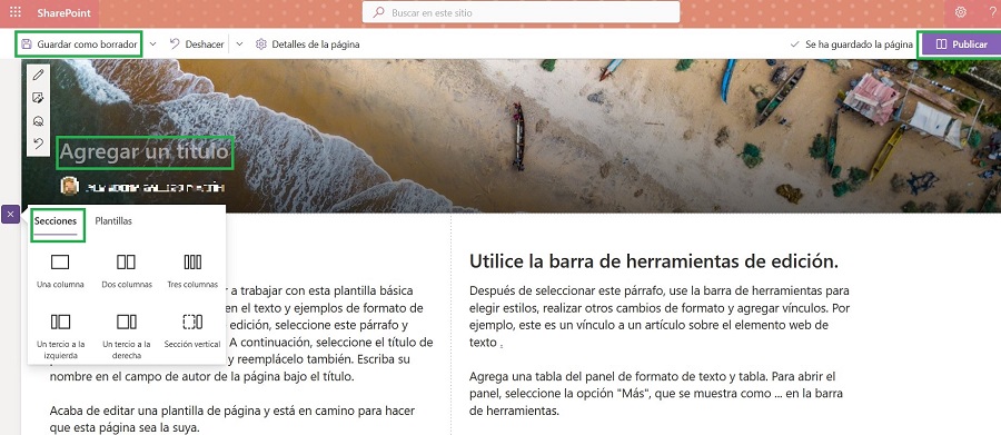 Captura de pantalla de SharePoint