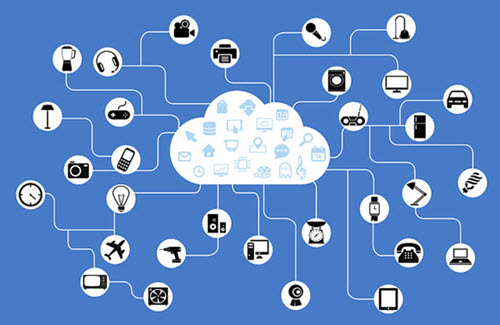 Iconos de múltiples dispositivos conectados a la nube