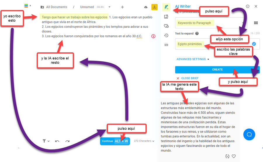 Varias opciones para que la IA genere un texto