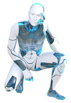 Robot humanoide en posición pensativa