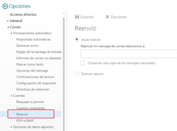 Opción Reenvio