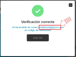 Darse de alta - Se envía código al correo electrónico