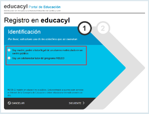 Darse de alta: Seleccionar el colectivo al que pertenece