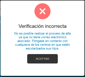 Darse de alta - Error: El sistema no dispone de una dirección de correo electrónico de la persona